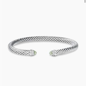 David Yurman Classic Cable Bracelet Sterling Silver with Prasiolite and Diamonds